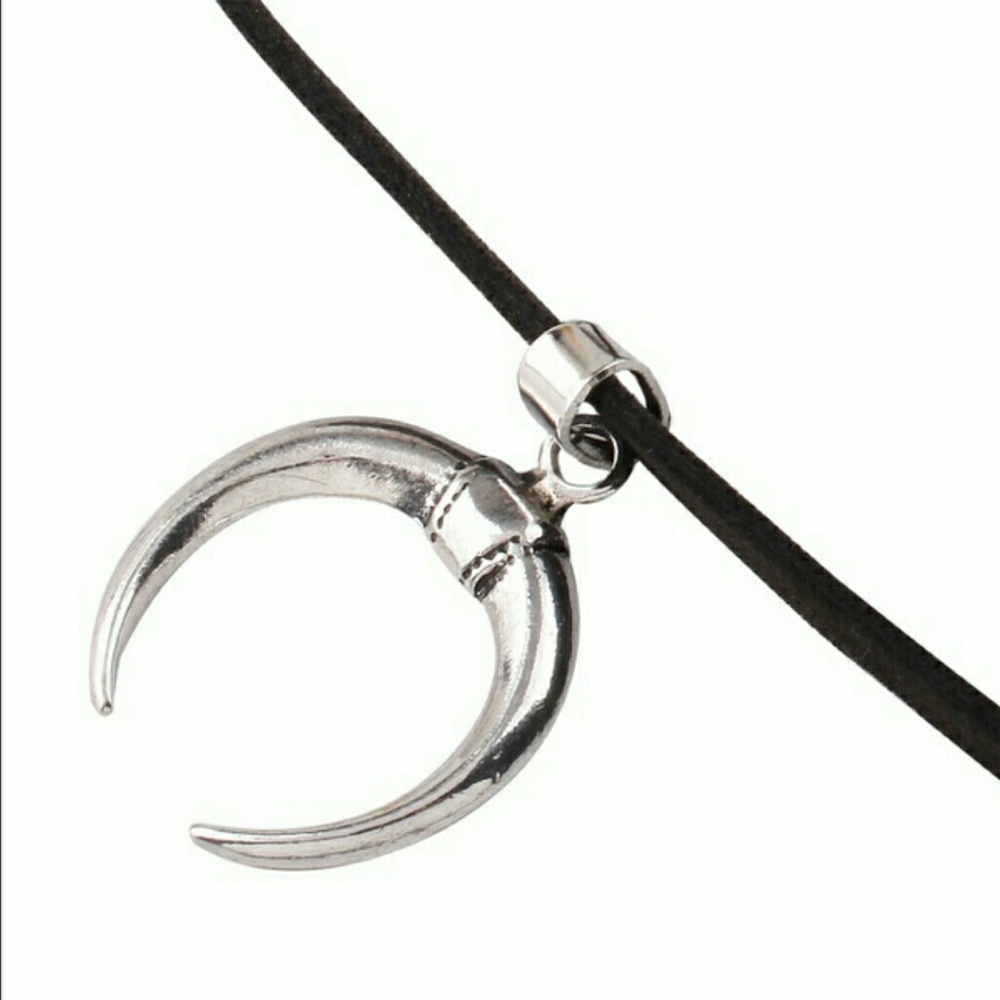 Velvet Boho Crescent Moon Pendant Choker  - Picture 2 of 4